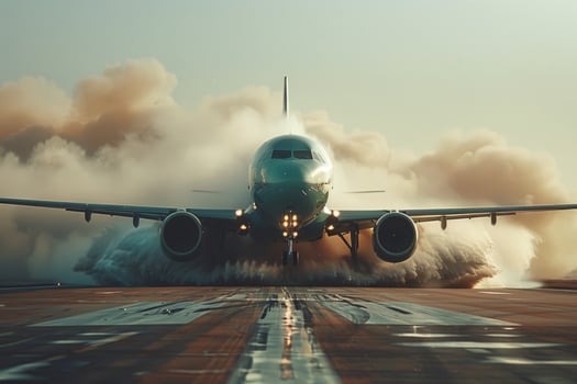 Plane crash airplane on runway catastrophe burning wrecks engine fire failure explosion fuel danger rescuing passengers commercial jet accident takeoff landing collision photo