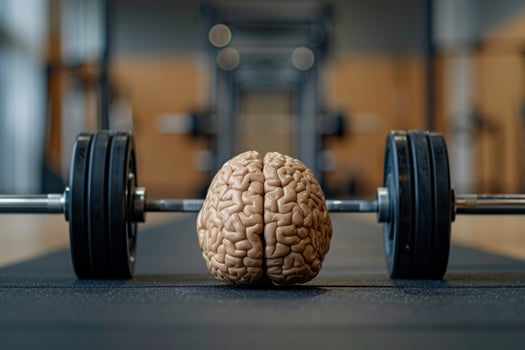 Human brain doing workout heavy work powerlifting power calculations health intelligence smart person training education depiction of creativity exercise mental state sport spirit photo