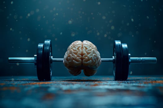 Human brain doing workout heavy work powerlifting power calculations health intelligence smart person training education depiction of creativity exercise mental state sport spirit photo