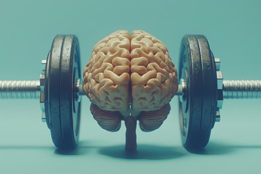 Human brain doing workout heavy work powerlifting power calculations health intelligence smart person training education depiction of creativity exercise mental state sport spirit photo