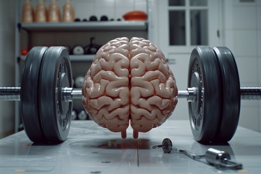 Human brain doing workout heavy work powerlifting power calculations health intelligence smart person training education depiction of creativity exercise mental state sport spirit photo