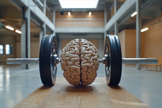 Human brain doing workout heavy work powerlifting power calculations health intelligence smart person training education depiction of creativity exercise mental state sport spirit photo