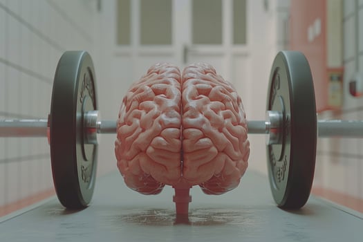 Human brain doing workout heavy work powerlifting power calculations health intelligence smart person training education depiction of creativity exercise mental state sport spirit photo
