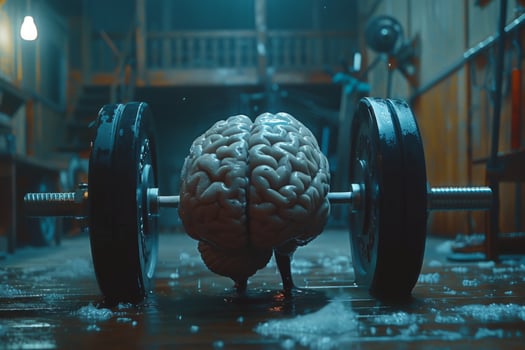 Human brain doing workout heavy work powerlifting power calculations health intelligence smart person training education depiction of creativity exercise mental state sport spirit photo