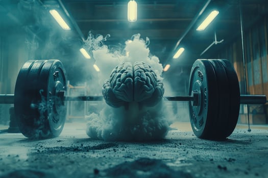 Human brain doing workout heavy work powerlifting power calculations health intelligence smart person training education depiction of creativity exercise mental state sport spirit photo