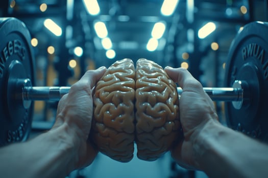 Human brain doing workout heavy work powerlifting power calculations health intelligence smart person training education depiction of creativity exercise mental state sport spirit photo