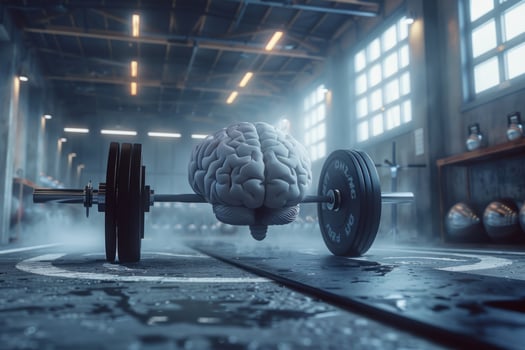 Human brain doing workout heavy work powerlifting power calculations health intelligence smart person training education depiction of creativity exercise mental state sport spirit photo