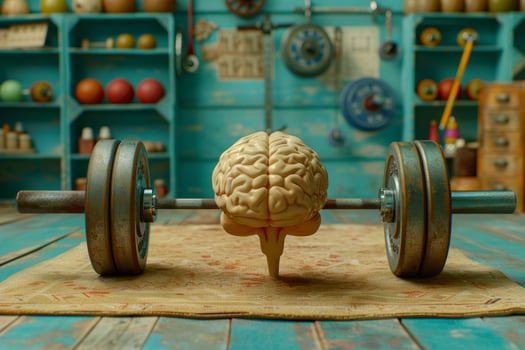 Human brain doing workout heavy work powerlifting power calculations health intelligence smart person training education depiction of creativity exercise mental state sport spirit photo