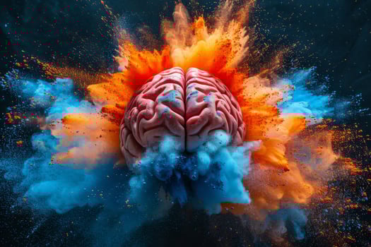 Human brain colorful splash creativity exploding with new ideas plans motivation brainstorm and education concept emotional intelligence mindfulness minds science abstract intellect photo