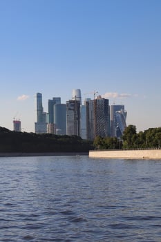 The view of skyscrapers of Moscow-City from Moskva River in Russia. photo
