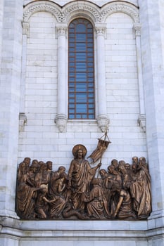 Fragment of bronze sculptures on orthodox Cathedral of Christ the Saviour,Moscow photo