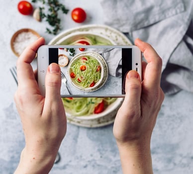Zucchini noodles salad. Top view, copy space photo