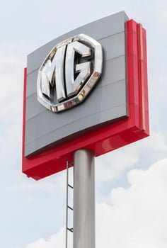 Pathumthani Thailand 17 May 2024 MG trademark logo on pole billboard photo