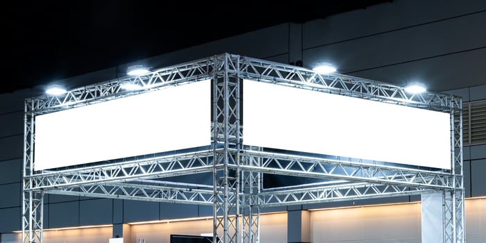 Two mock up white horizontal billboard on exhibition booth. clipping path for mock up photo