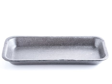 Black empty food tray. Isolated on white photo