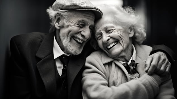 The couple sits closely together, lost in the nostalgia of each letter, their expressions a mix of laughter, tears, and pure love. photo
