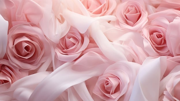 Multiple ribbons of varying sizes and shades of rose, adorning a blank canvas like the layers of a blooming love story. photo