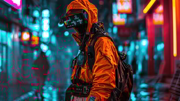 Amp up your streetwear with this techinfused ensemble, featuring a statementmaking tech accessory belt, a Bluetooth hat, and bold electronic display sneakers. photo