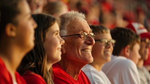 The stands are filled with fans of all ages united in their love for the game and their team photo