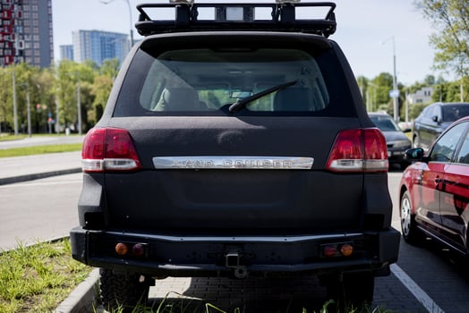 Minsk, Belarus, may 21, 2024 - Rear view black matte land cruiser photo