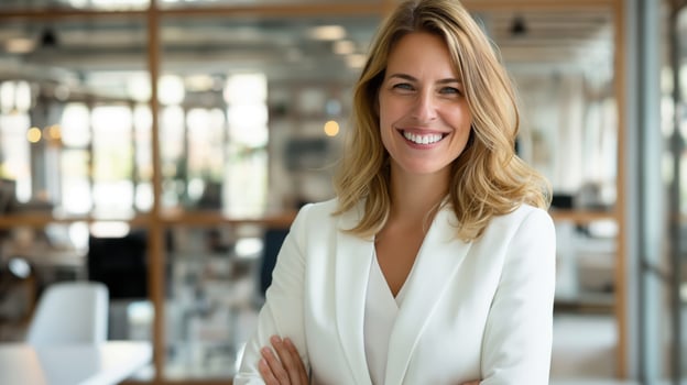 Confident Businesswoman in Modern Office, Professional Corporate Environment, Leadership and Success photo
