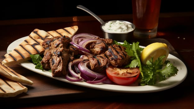 Greek souvlaki platter visually appealing photo