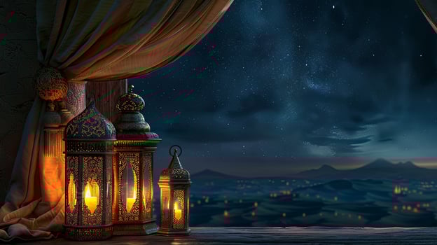 Trending realistic photo for Ramadan holiday on dark background.