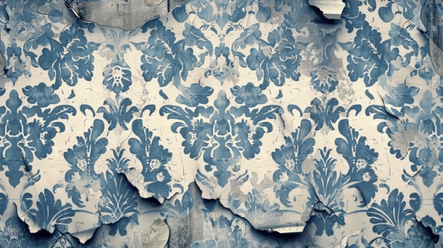 Damask wallpaper with blue and white flowers photo