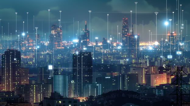 The city is lit up with digital technology photo