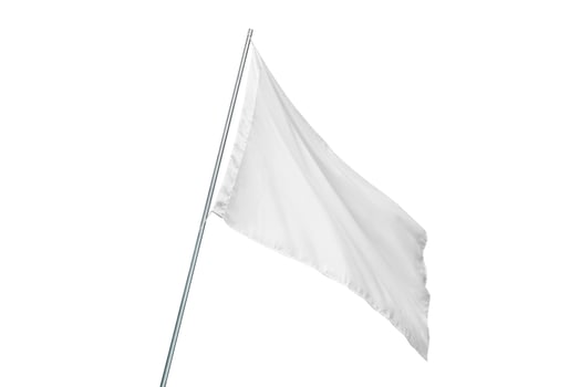 A white flag waves in the wind. Isolated in white. Perfect for state or advertising flag mockup with clean texture photo