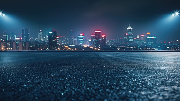 A cityscape with lights shining on the ground photo
