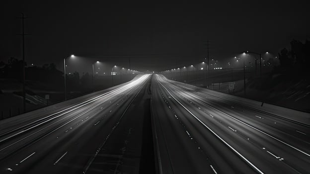 A freeway at night with traffic lights photo