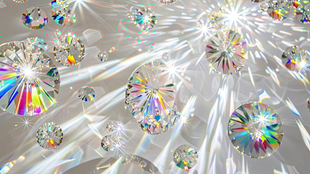 A bunch of diamonds are scattered on a white background photo