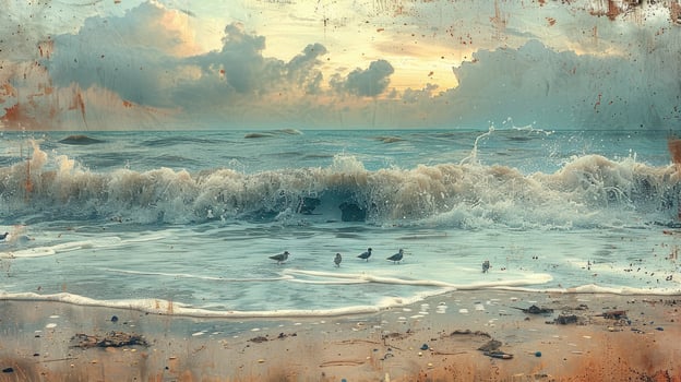 A painting of waves crashing on the beach photo