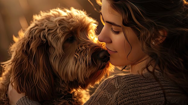 A woman is kissing a dog photo