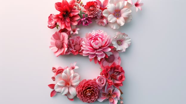 The number 5 is made up of flowers photo
