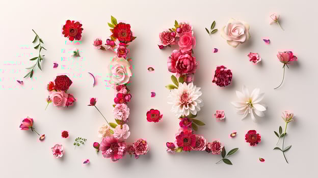 The number one is made up of flowers photo