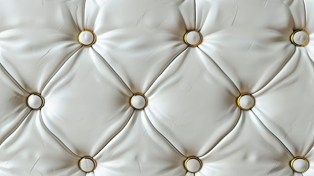 A close up of a white leather couch with buttons photo