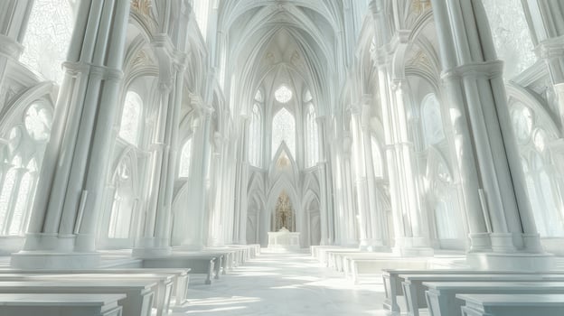 A white church with a lot of pillars and windows photo