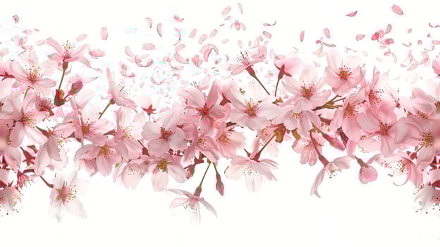 A group of pink flowers are arranged in a row photo