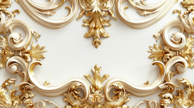 Golden frame with ornate design on white wall photo