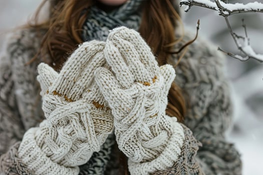 Cozy sanctuary from winter's chill found in these handmade cable-knit mittens. Essential seasonal warmth photo