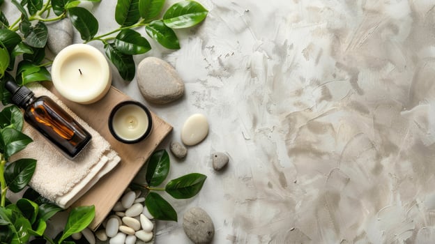 Spa products on marble background photo