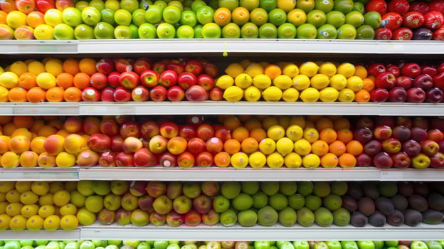 A large display of fruit on a shelf photo