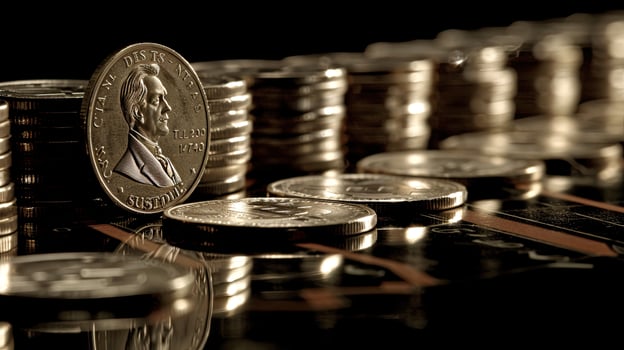 A close up of a stack of coins photo