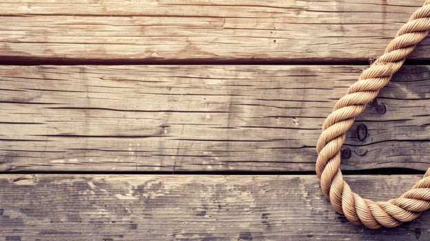 A rope hanging on a wooden surface photo