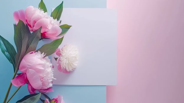 Flowers on a pink and blue background photo