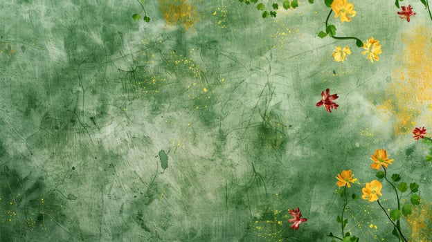A painting of flowers on a green background photo