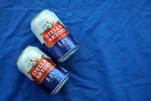 KYIV, UKRAINE - 4 MAY, 2023 Can of Stella Artois beer without alcohol and low in calories photo
