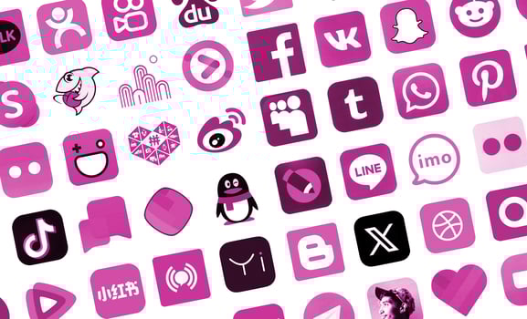 KYIV, UKRAINE - APRIL 1, 2024 Many icons of social media, messengers, sharing platforms photo